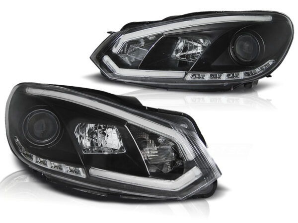 Frontlykter VW Golf VI 08-12 Tube Lights DRL Svart – bilde 2 av 2