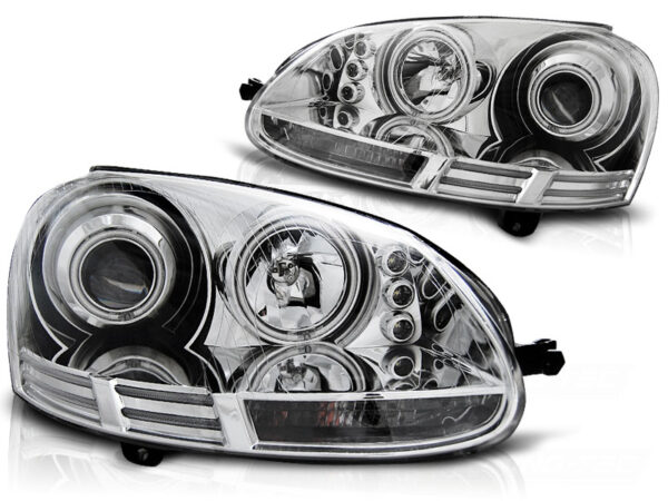 Frontlykter VW Golf 5 10.03-09 Angel Eyes CCFL Krom – bilde 2 av 2
