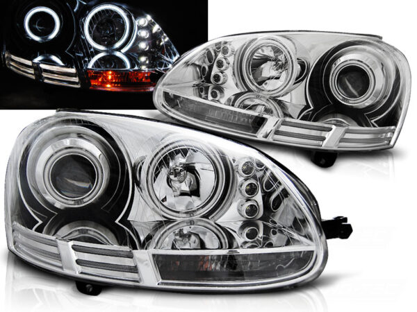 Frontlykter VW Golf 5 10.03-09 Angel Eyes CCFL Krom – bilde 1 av 2