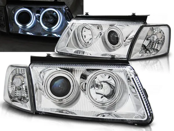 Frontlykter VW Passat B5 3B 11.96-08.00 Angel Eyes CCFL Krom – bilde 1 av 2
