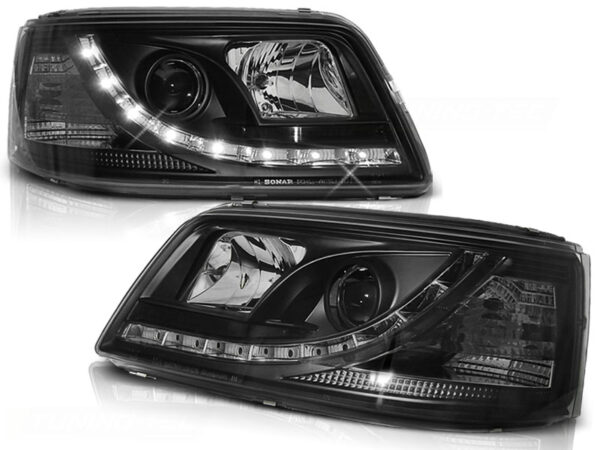 Frontlykter VW T5 04.03-08.09 TRU DRL Svart
