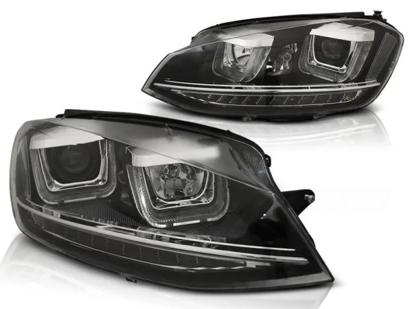 Frontlykter VW Golf VII 12-17 U-LED Light DRL Svart – bilde 2 av 2