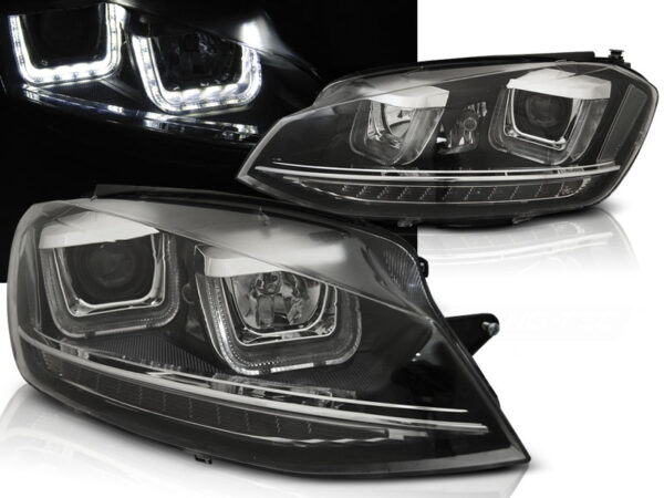 Frontlykter VW Golf VII 12-17 U-LED Light DRL Svart – bilde 1 av 2