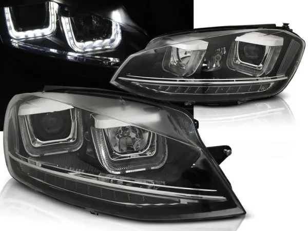 Frontlykter VW Golf VII 12-17 U-LED Light DRL Svart – bilde 1 av 2