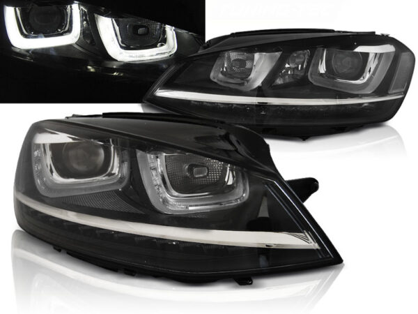 Frontlykter VW Golf 7 11.12-17 U-LED Light DRL Svart – bilde 1 av 2