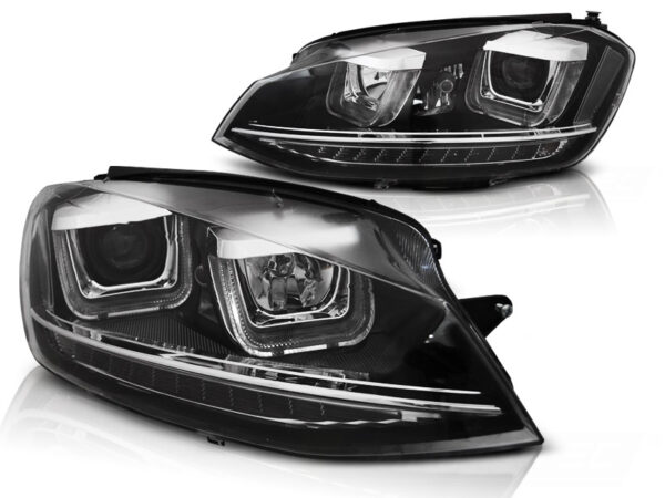 Frontlykter VW Golf 7 11.12-17 U-LED Light DRL Svart SEQ – bilde 2 av 2