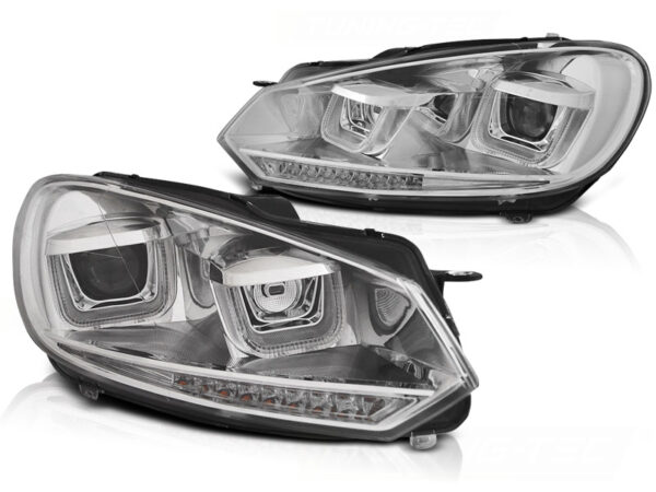 Frontlykter VW Golf 6 08-12 U-LED Light DRL Krom SEQ – bilde 2 av 2