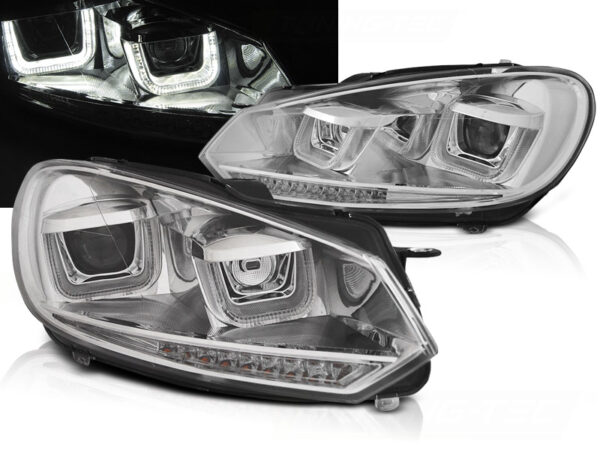 Frontlykter VW Golf 6 08-12 U-LED Light DRL Krom SEQ – bilde 1 av 2