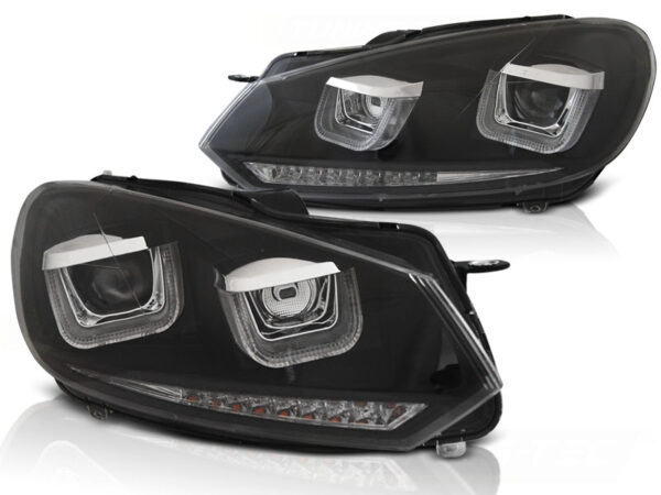 Frontlykter VW Golf 6 08-12 U-LED Light DRL Svart SEQ – bilde 2 av 2