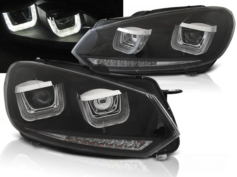 Frontlykter VW Golf 6 08-12 U-Led Lys Drl Black Seq