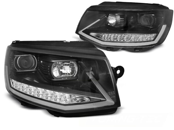 Frontlykter VW T6 15-19 Tube Lights DRL Svart Krom SEQ – bilde 2 av 2