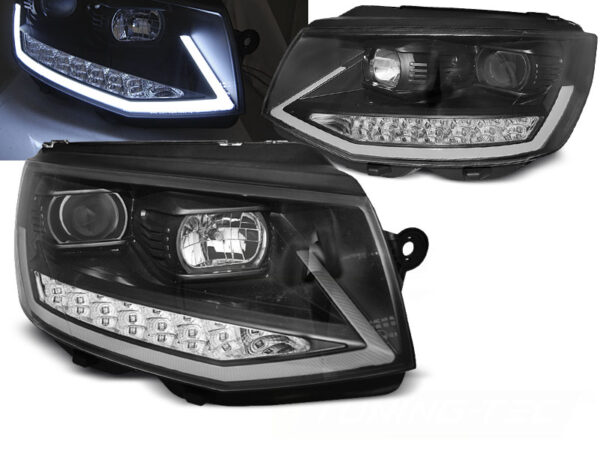 Frontlykter VW T6 15-19 Tube Lights DRL Svart Krom SEQ – bilde 1 av 2