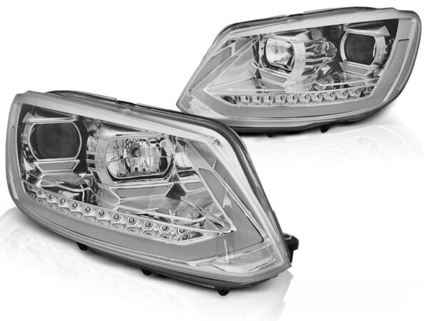 Frontlykter VW Touran I 10-15 Tube Lights DRL Krom SEQ – bilde 2 av 2