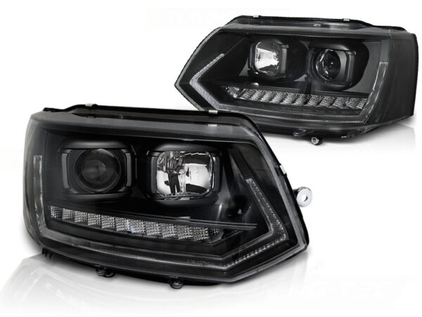 Frontlykter VW T5 2010-2015 Tube Lights DRL Svart SEQ – bilde 2 av 5