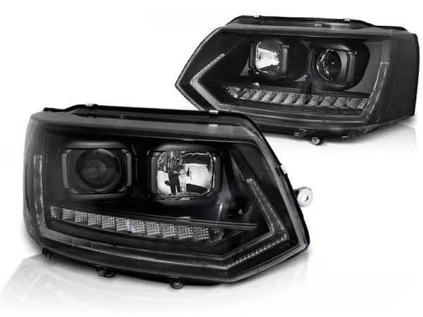 Frontlykter VW T5 2010-2015 Tube Lights DRL Svart SEQ – bilde 2 av 5