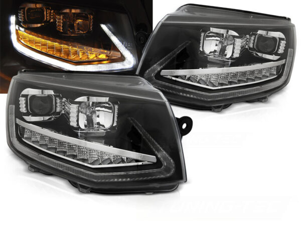 Frontlykter VW T6 15-19 Tube Lights DRL Svart SEQ – bilde 1 av 2