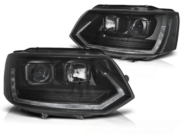 Frontlykter VW T5 10-15 Tube Lights T6 Look Svart DRL SEQ – bilde 2 av 2