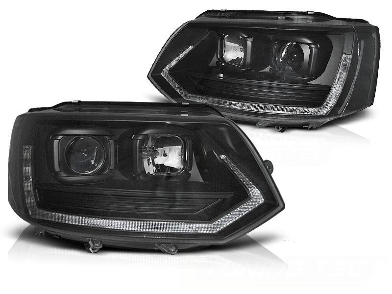 Frontlykter VW T5 2010-2015 Tube Light T6 Look Black - Bilde 2