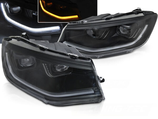 Frontlykter VW Caddy 20- Tube Lights Svart DRL SEQ – for halogen – bilde 1 av 2