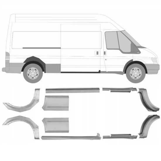 Reparasjonsplate Terskel Med Bakreskjerm Ford Transit 00-13 LWB Venstre+Høyre Sett