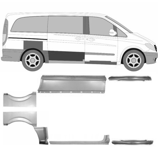 Sett Med Reparasjonsplater Mercedes Vito W639 03-14 Venstre+Høyre