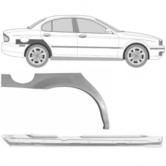 Reparasjonsplate Terskel Med Bakskjerm Jaguar X-Type CF-1 2001-2009 Høyre Sett