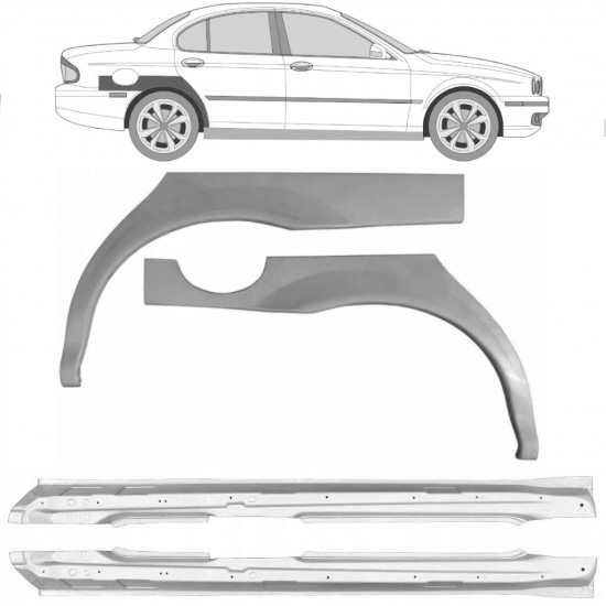 Reparasjonsplate Terskel Med Bakskjerm Jaguar X-Type CF-1 2001-2009 Sett