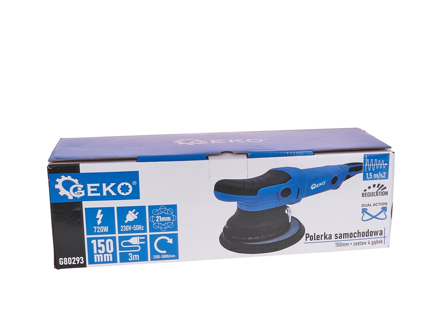 Dobbeltvirkende bilpoleringsmaskin med justerbar 150 mm Geko Premium + sett med 4 svamper - Bilde 7