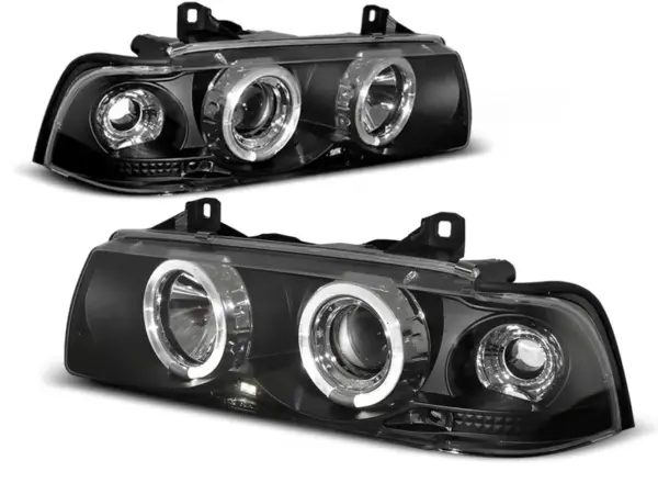 Frontlykter BMW E36 90-99 S/C/T Angel Eyes Sorte