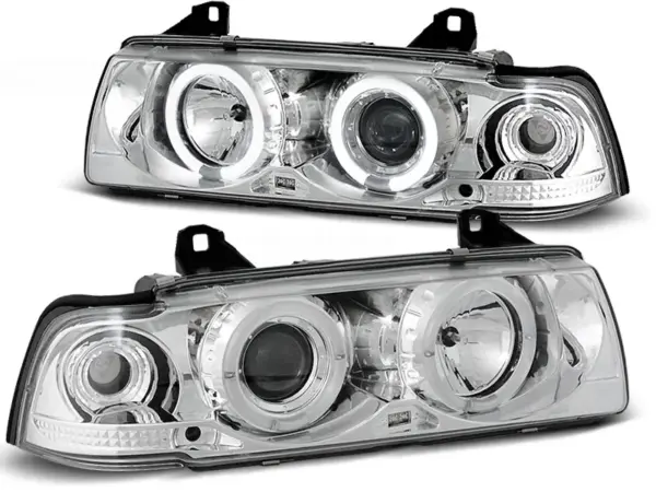 Frontlykter Bmw E36 12.90-08.99 C/C Angel Eyes Chrome