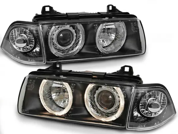 Frontlykter Bmw E36 12.90-08.99 Coupe Cabrio Angel Eyes Black – bilde 2 av 2