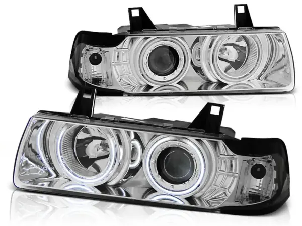 Frontlykter BMW E36 12.90-08.99 C/C Angel Eyes CCFL Krom