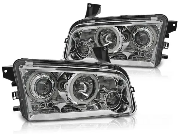 Frontlykter Dodge Charger LX 06-10 Angel Eyes CCFL Krom – bilde 2 av 2