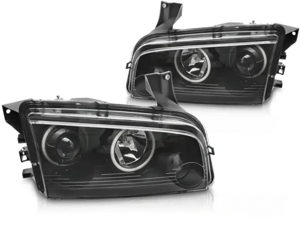 Frontlykter Dodge Charger LX 06-10 Angel Eyes Sorte – bilde 2 av 2