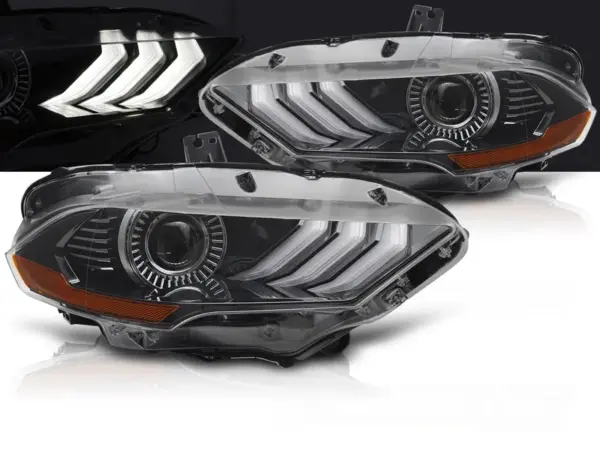Frontlykter Ford Mustang 18-21 Led Rgb Drl Sort – bilde 1 av 2