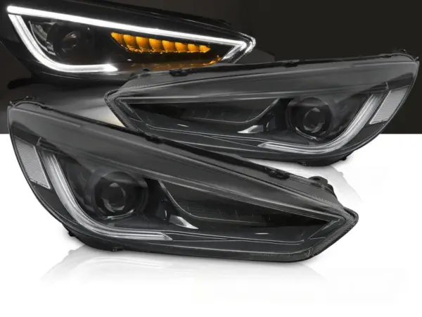 Frontlykter Ford Focus Mk3 14-18 Sorte LED-kjørelys – bilde 1 av 2