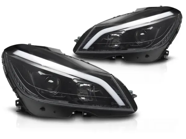 Frontlykter Mercedes W204 11-14 Rørlys LED Blanke Sorte Seq Drivl – bilde 2 av 2