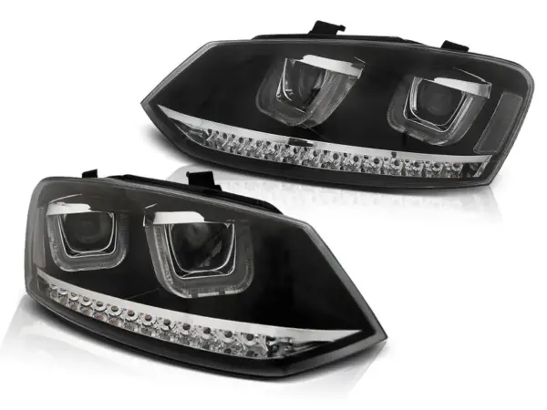 Frontlykter VW Polo 6R 09-03.14 U-Led Lys Sort Sekv