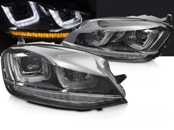 Frontlykter VW Golf 7 13-17 Lysseksjoner Sort Med Kromkant – bilde 1 av 2