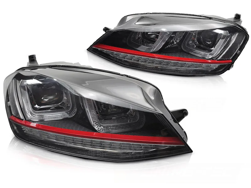 Frontlykter VW Golf 7 13-17 Lyssekvens Sort Med Rød Linje - Bilde 2