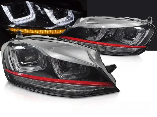 Frontlykter VW Golf 7 13-17 Lyssekvens Sort Med Rød Linje – bilde 1 av 2
