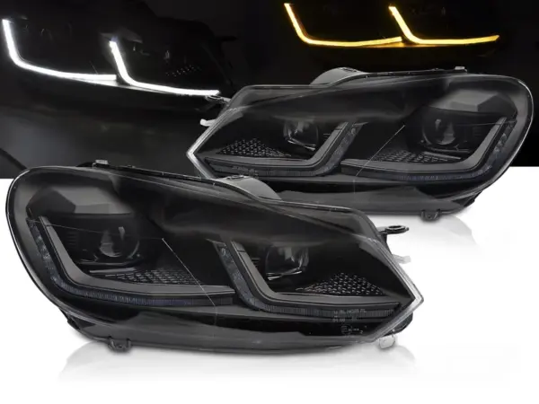Frontlykter VW Golf VI 08-12 Sort Led Seq Drl – bilde 1 av 2