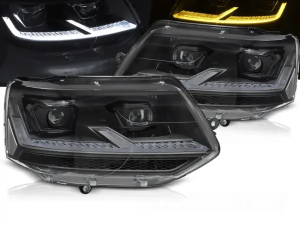 Frontlykter VW T5.1 10-15 Full LED Sort Seq Drivlys – bilde 1 av 2