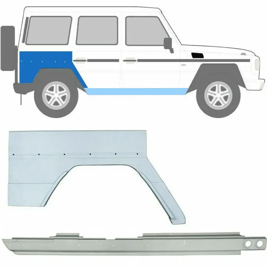 Reparasjonssett Mercedes G-Klasse W460 W461 W463 fra 1979 – Terskelplate + Bakskjerm, Høyre – bilde 1 av 2