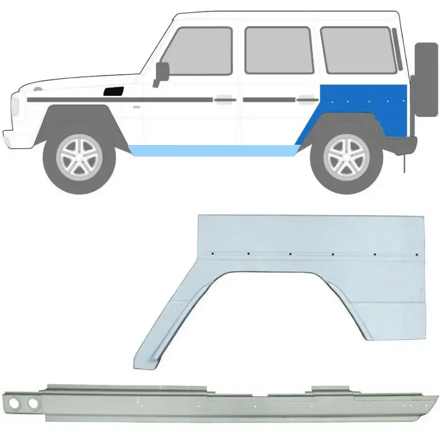 Reparasjonssett Mercedes G-Klasse W460 W461 W463 fra 1979 – Terskelplate + Bakskjerm, Venstre – bilde 1 av 2