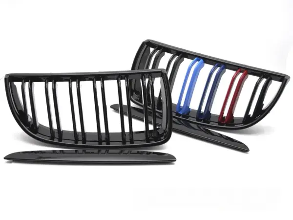 Grill BMW E90/E91 05-08 Sport Double Bar M-Tricolor Blank Svart